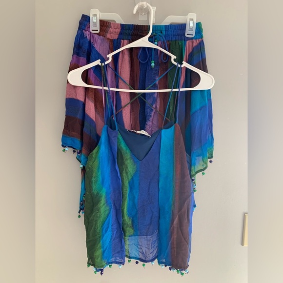 Womens Zara Multicolored Matching Beaded Trim Strap Camisole and Skirt Set S - Picture 2 of 16